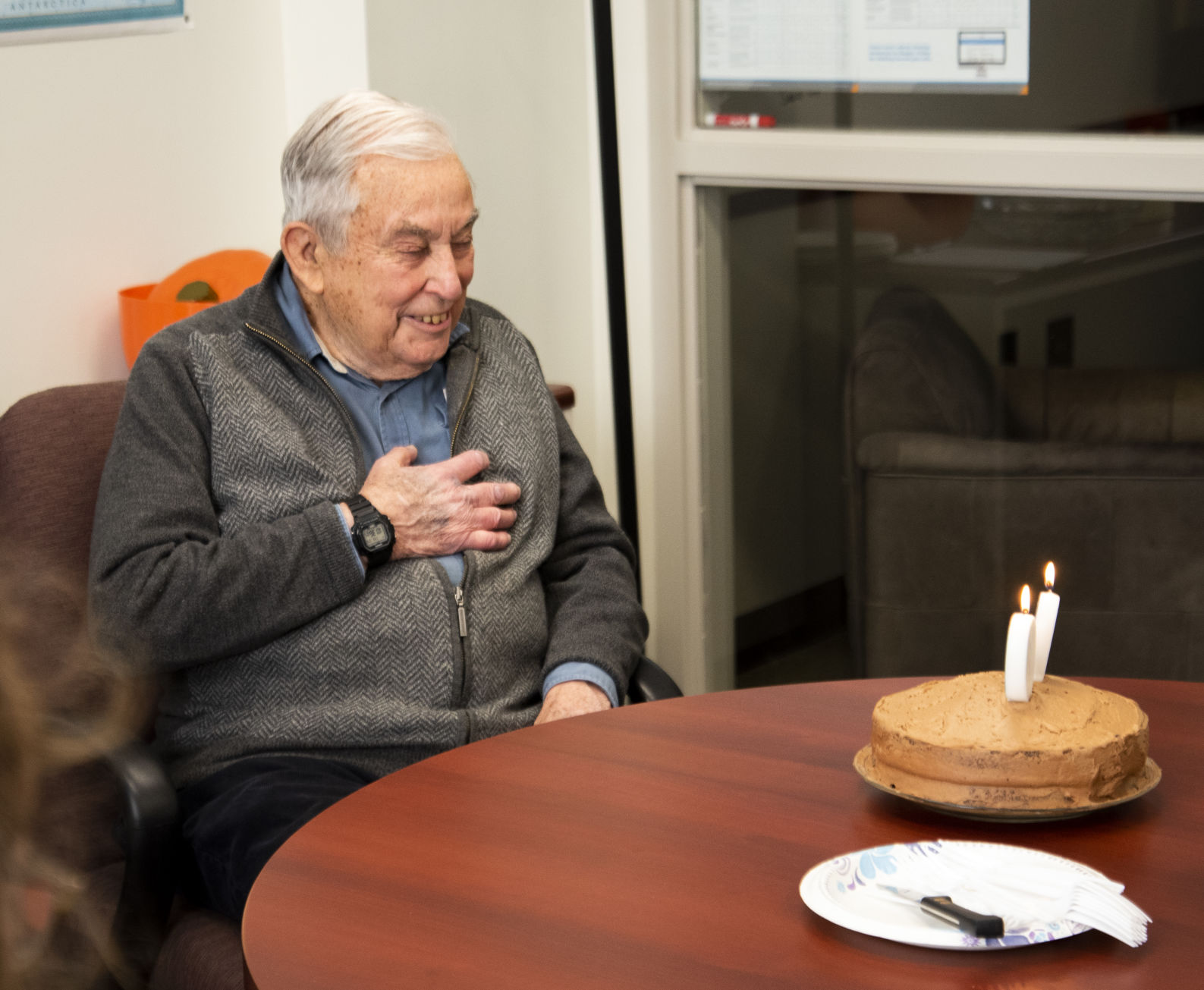 Professor Ted Fuller with birthday cake